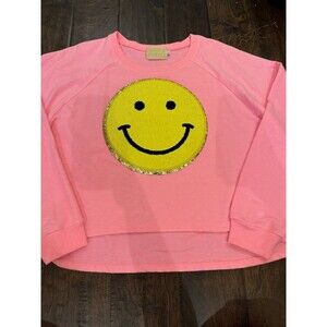 Judith March Smiley Face 3D Patch Hot Pink Cropped Oversized Crewneck size Small